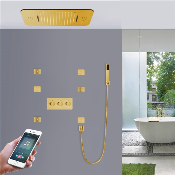 FONTANA LE HAVRE GOLD FINISH MUSIC SYSTEM LED SHOWER HEAD WITH HAND SPRAYER REMOTE CONTROLLED